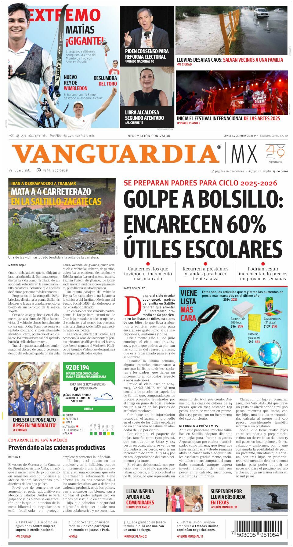 Vanguardia, edición del lunes 14 de julio de 2025 Vanguardia, edición del lunes 14 de julio de 2025