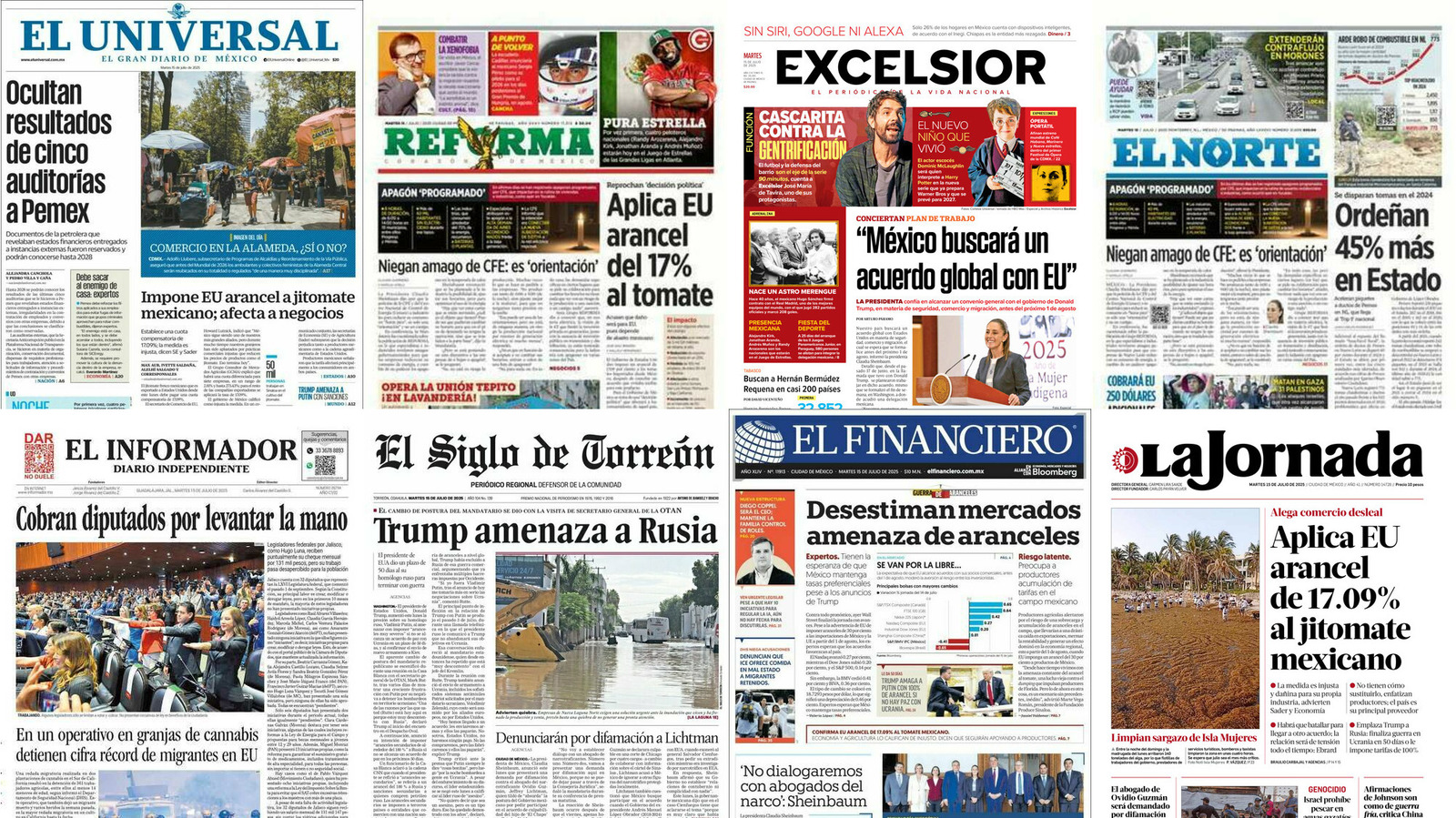 Portadas de periódicos impresos más importantes de México hoy