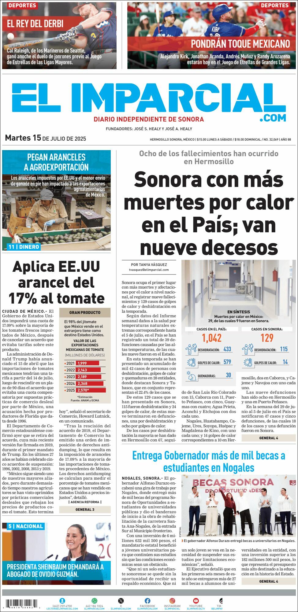 El Imparcial, edición del martes 15 de julio de 2025 El Imparcial, edición del martes 15 de julio de 2025
