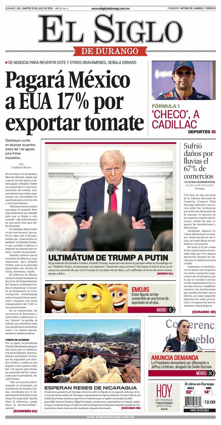 El Siglo de Durango, edición del martes 15 de julio de 2025 El Siglo de Durango, edición del martes 15 de julio de 2025