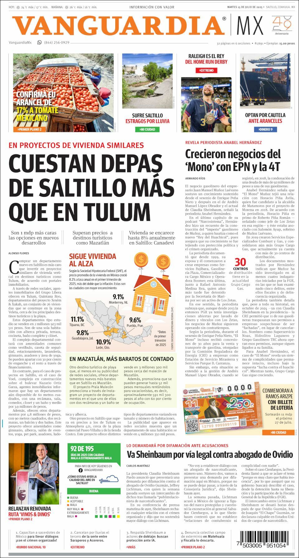 Vanguardia, edición del martes 15 de julio de 2025 Vanguardia, edición del martes 15 de julio de 2025