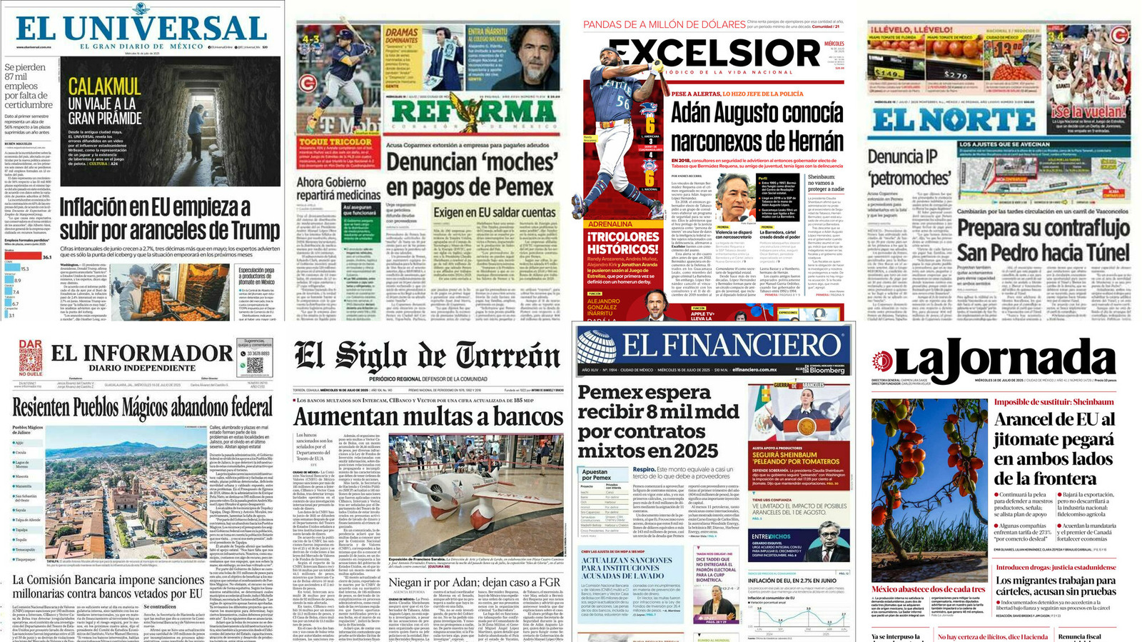 Portadas de periódicos impresos más importantes de México hoy
