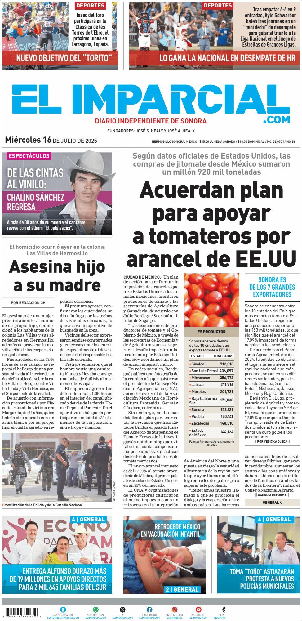 El Imparcial, edición del miércoles 16 de julio de 2025 El Imparcial, edición del miércoles 16 de julio de 2025