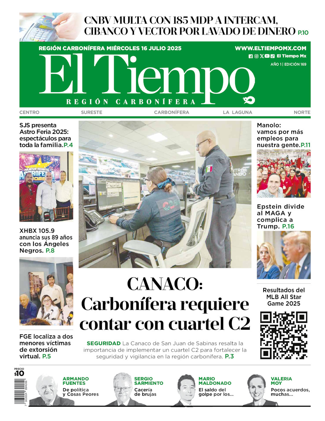 El Tiempo Región Carbonífera, edición del miércoles 16 de julio de 2025 El Tiempo Región Carbonífera, edición del miércoles 16 de julio de 2025