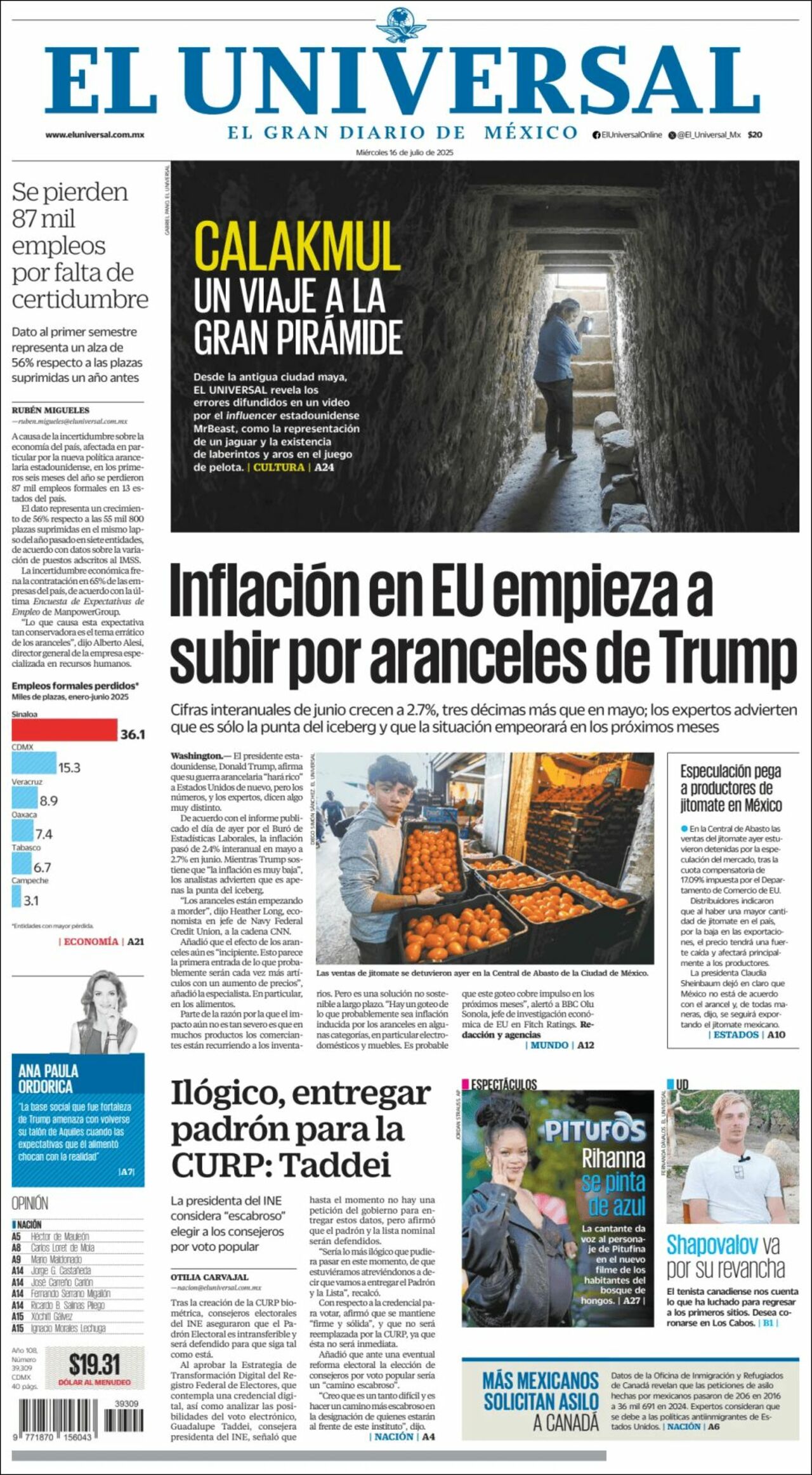 El Universal, edición del miércoles 16 de julio de 2025 El Universal, edición del miércoles 16 de julio de 2025
