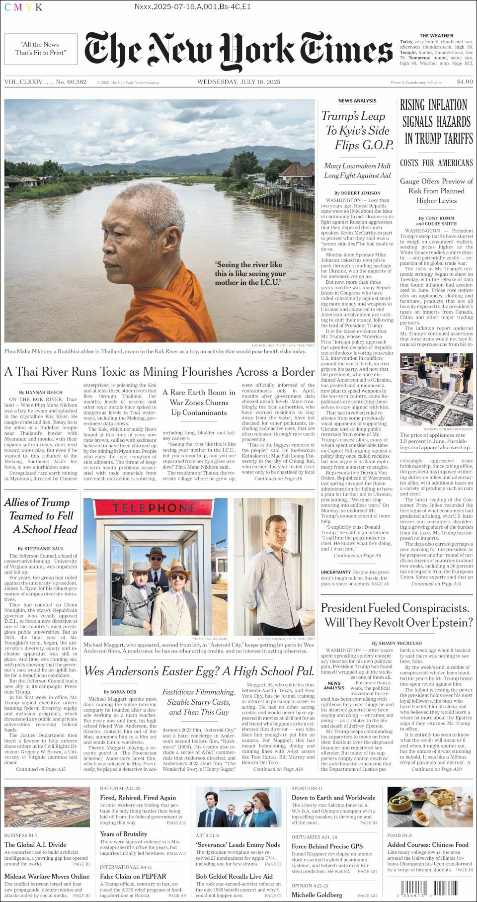 The New York Times, edición del miércoles 16 de julio de 2025 The New York Times, edición del miércoles 16 de julio de 2025