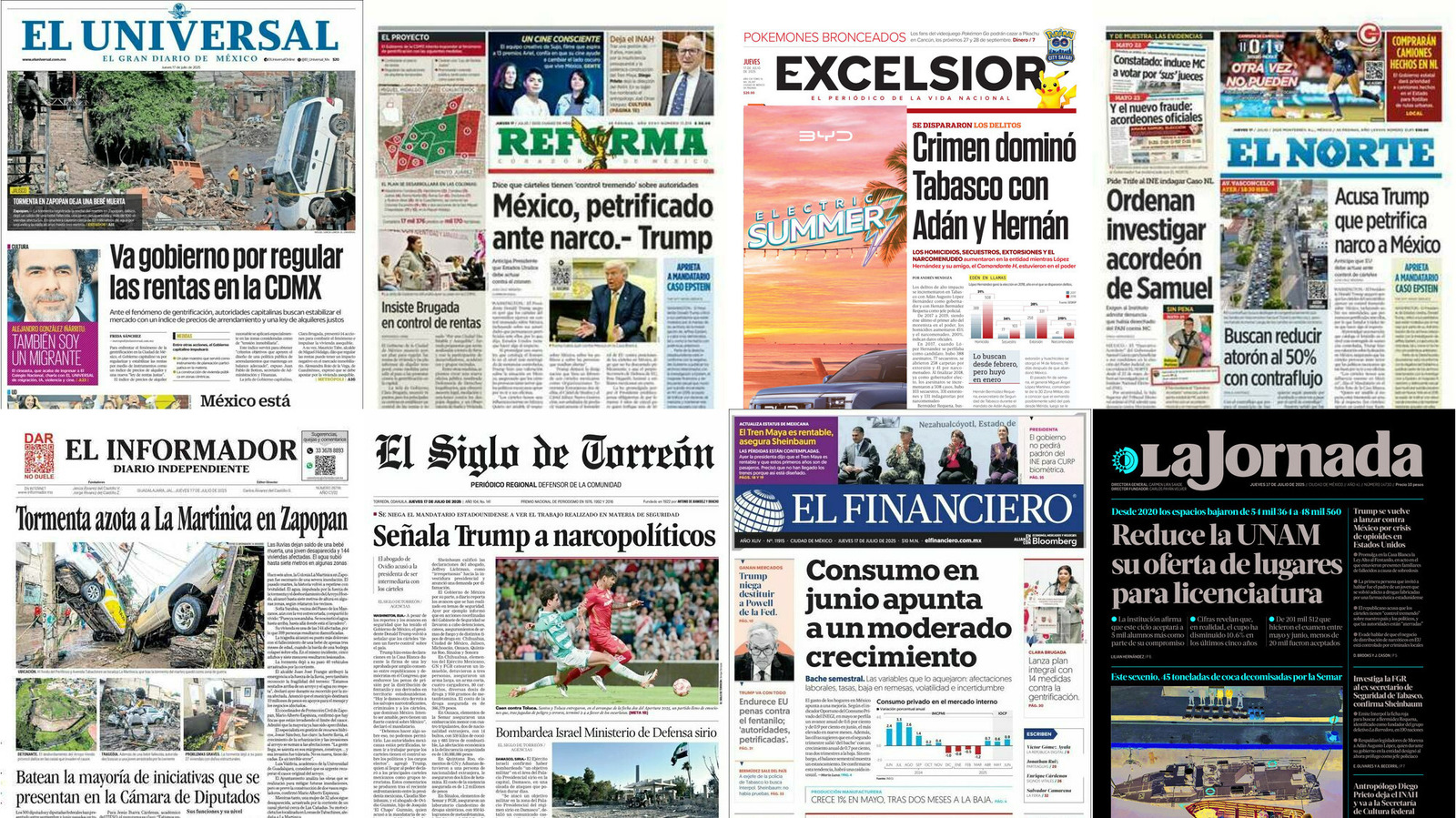 Portadas de periódicos impresos más importantes de México hoy