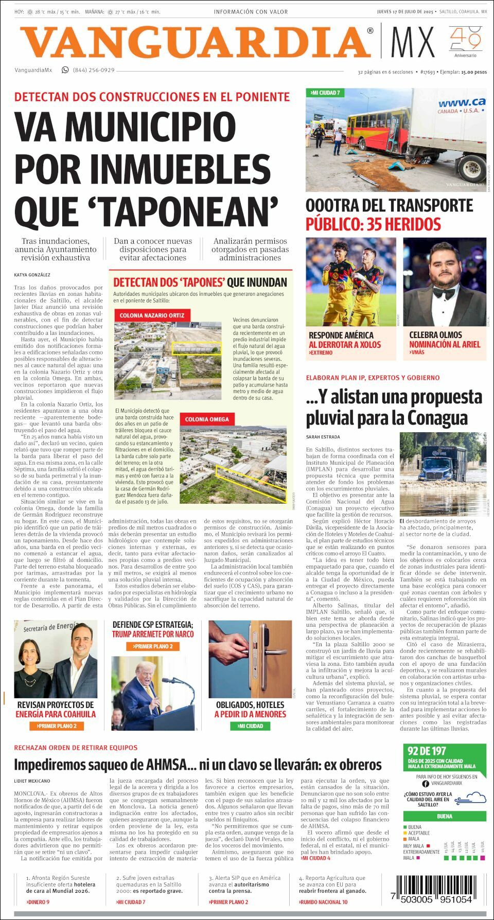 Vanguardia, edición del jueves 17 de julio de 2025 Vanguardia, edición del jueves 17 de julio de 2025