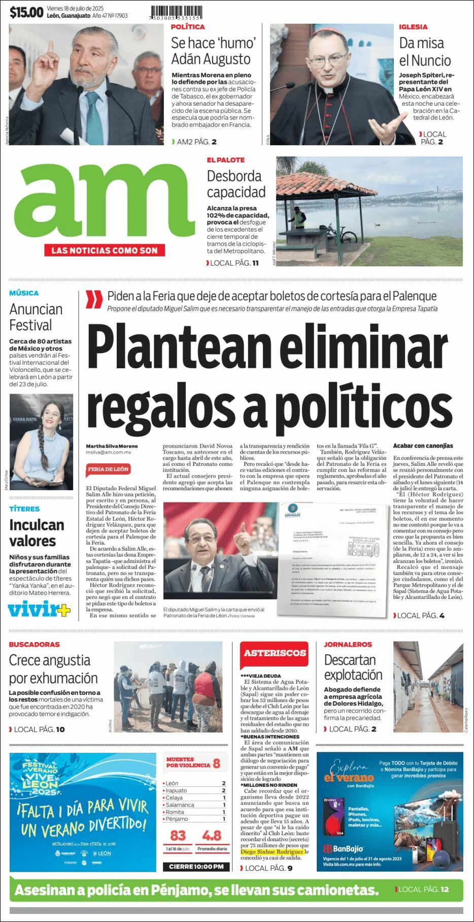 AM de León, edición del viernes 18 de julio de 2025