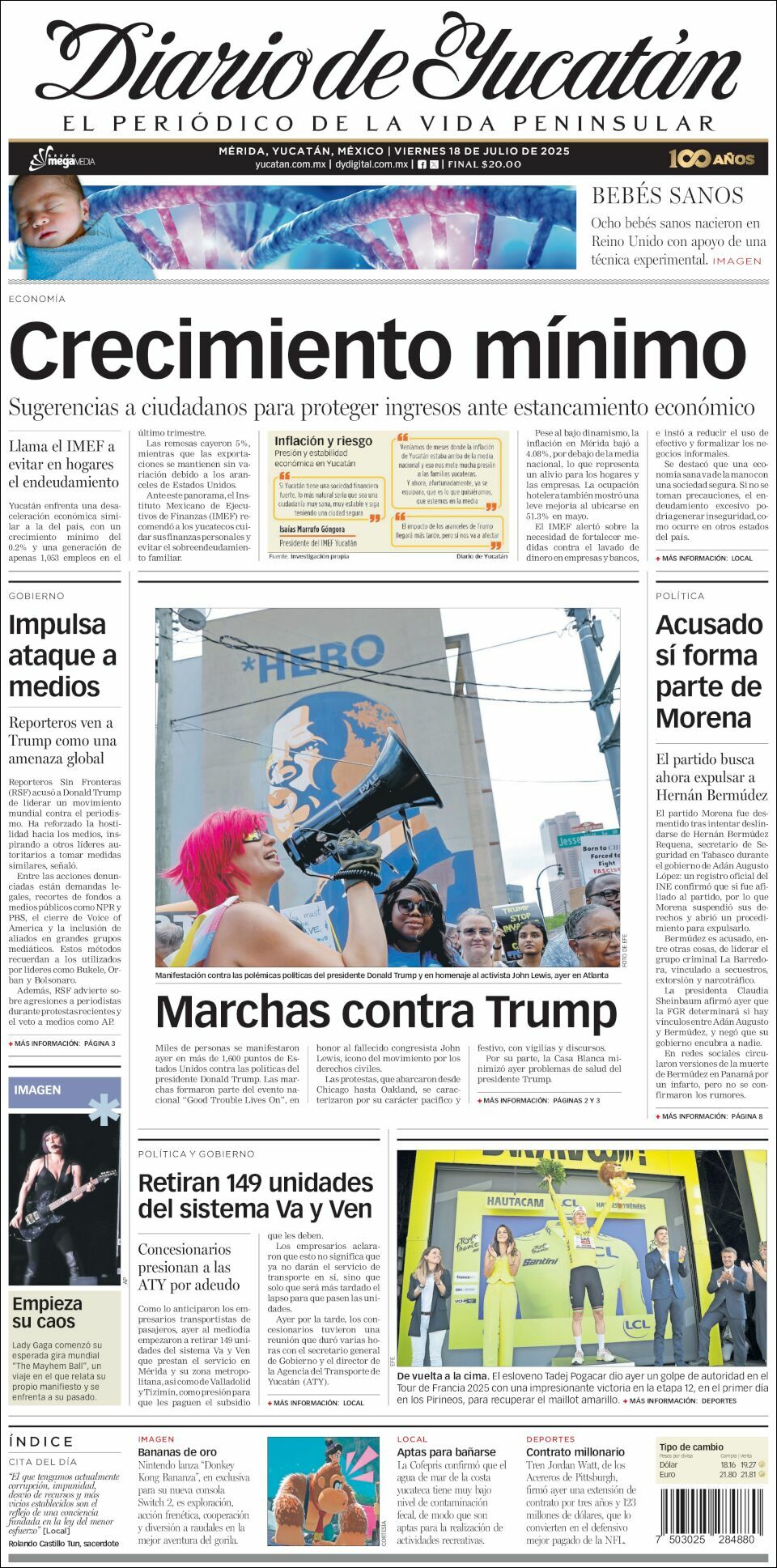 El Diario de Yucatán, edición del viernes 18 de julio de 2025