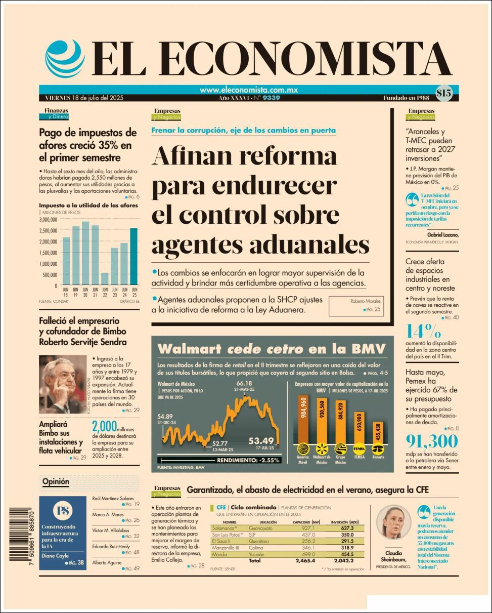 El Economista, edición del viernes 18 de julio de 2025