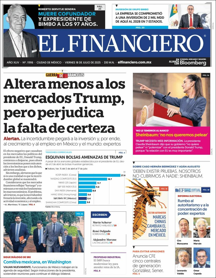 El Financiero, edición del viernes 18 de julio de 2025