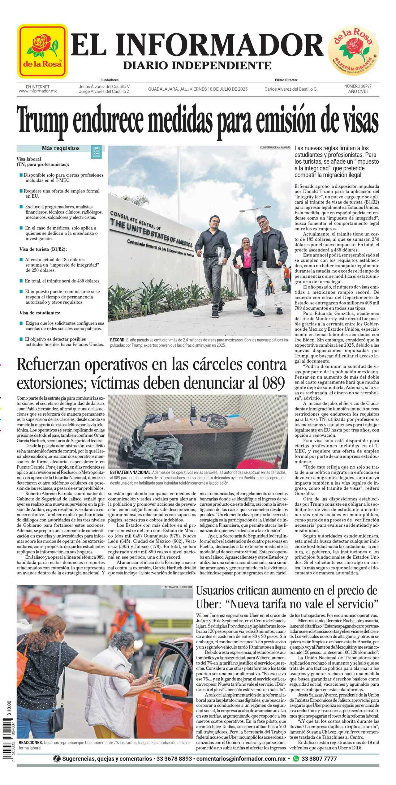 El Informador, edición del viernes 18 de julio de 2025