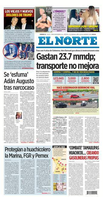 El Norte, edición del viernes 18 de julio de 2025