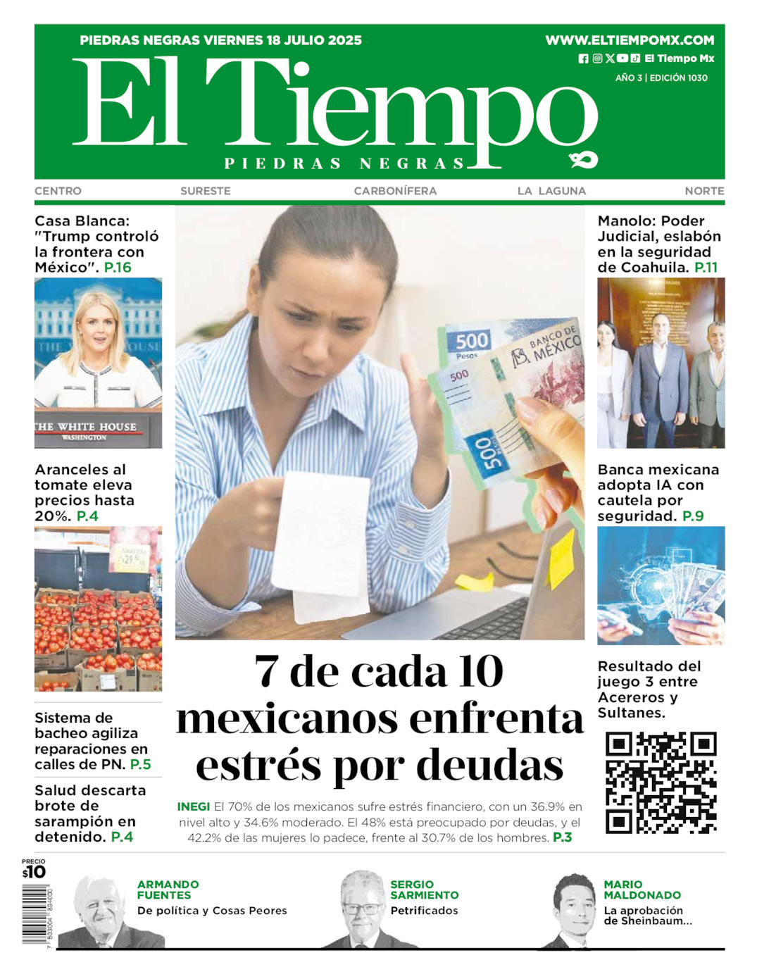 El Tiempo Piedras Negras, edición del viernes 18 de julio de 2025