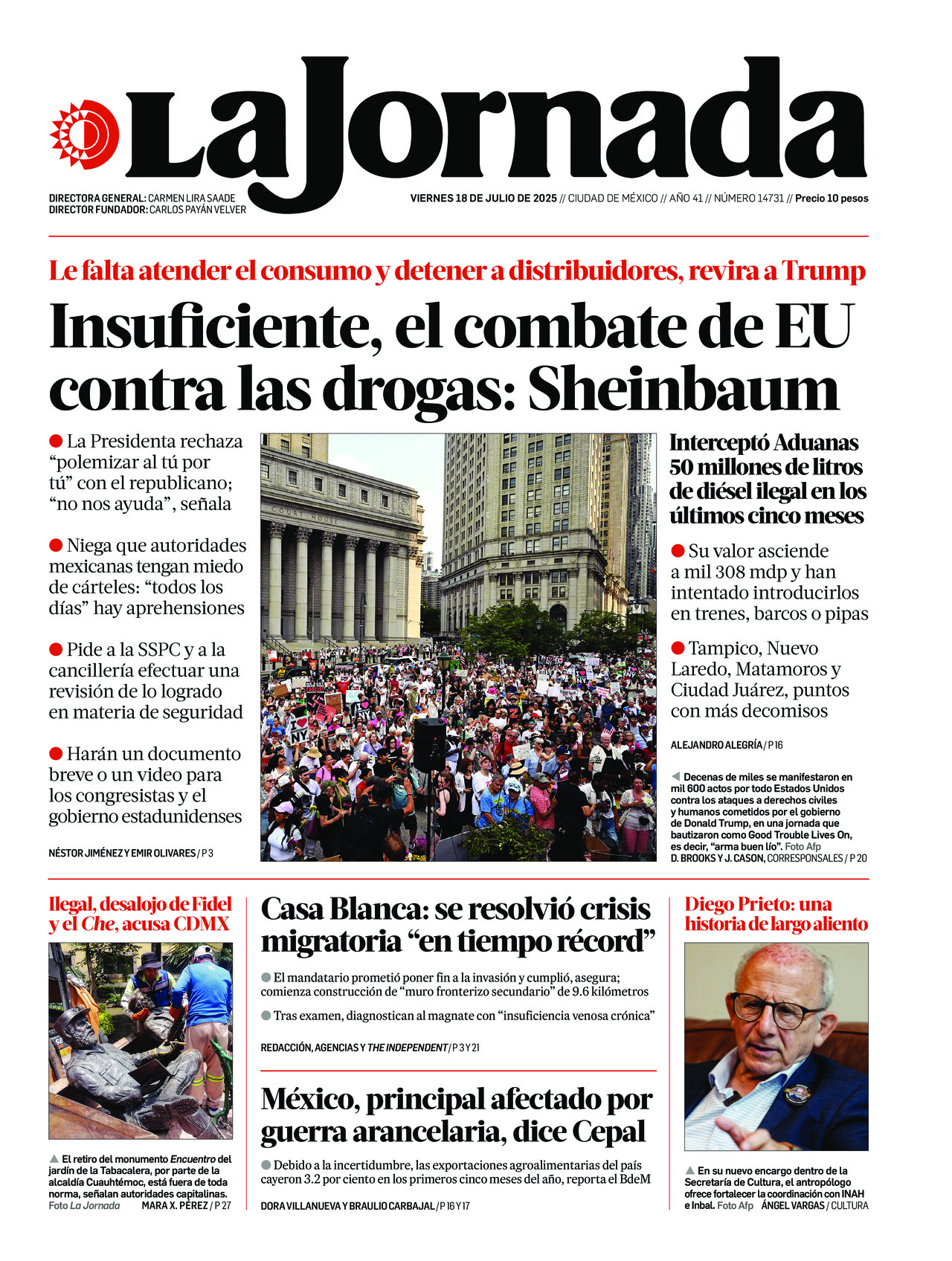 La Jornada, edición del viernes 18 de julio de 2025