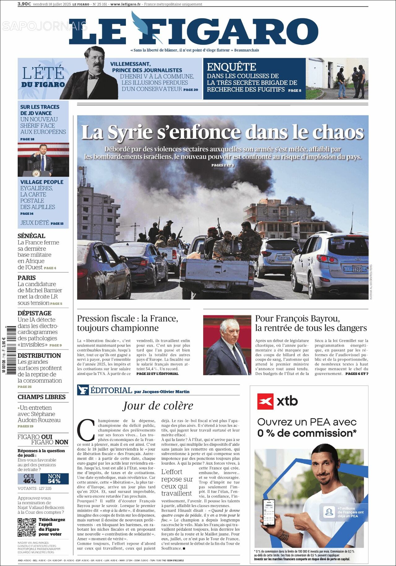 Le Figaro, edición del viernes 18 de julio de 2025