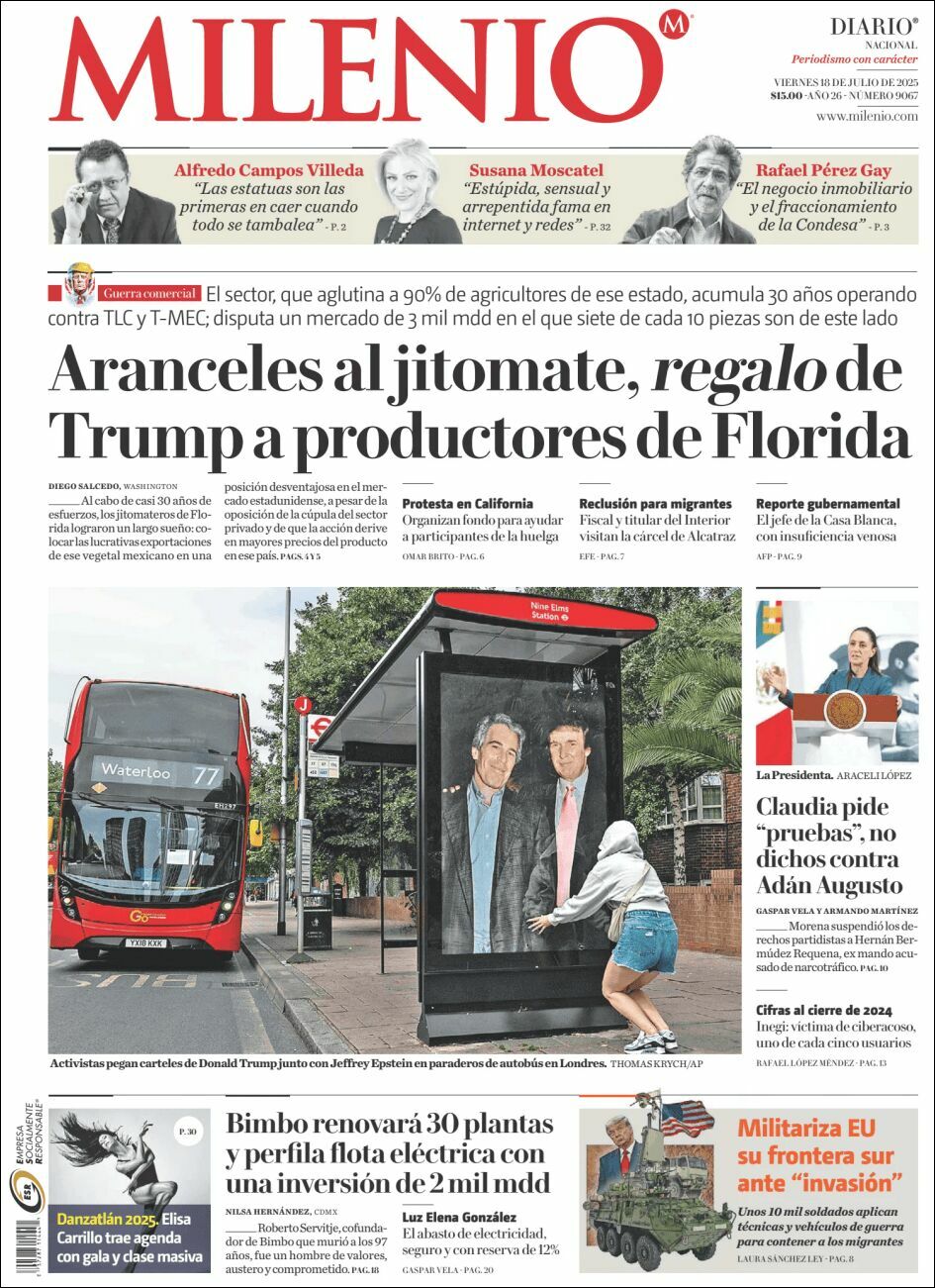 Milenio, edición del viernes 18 de julio de 2025