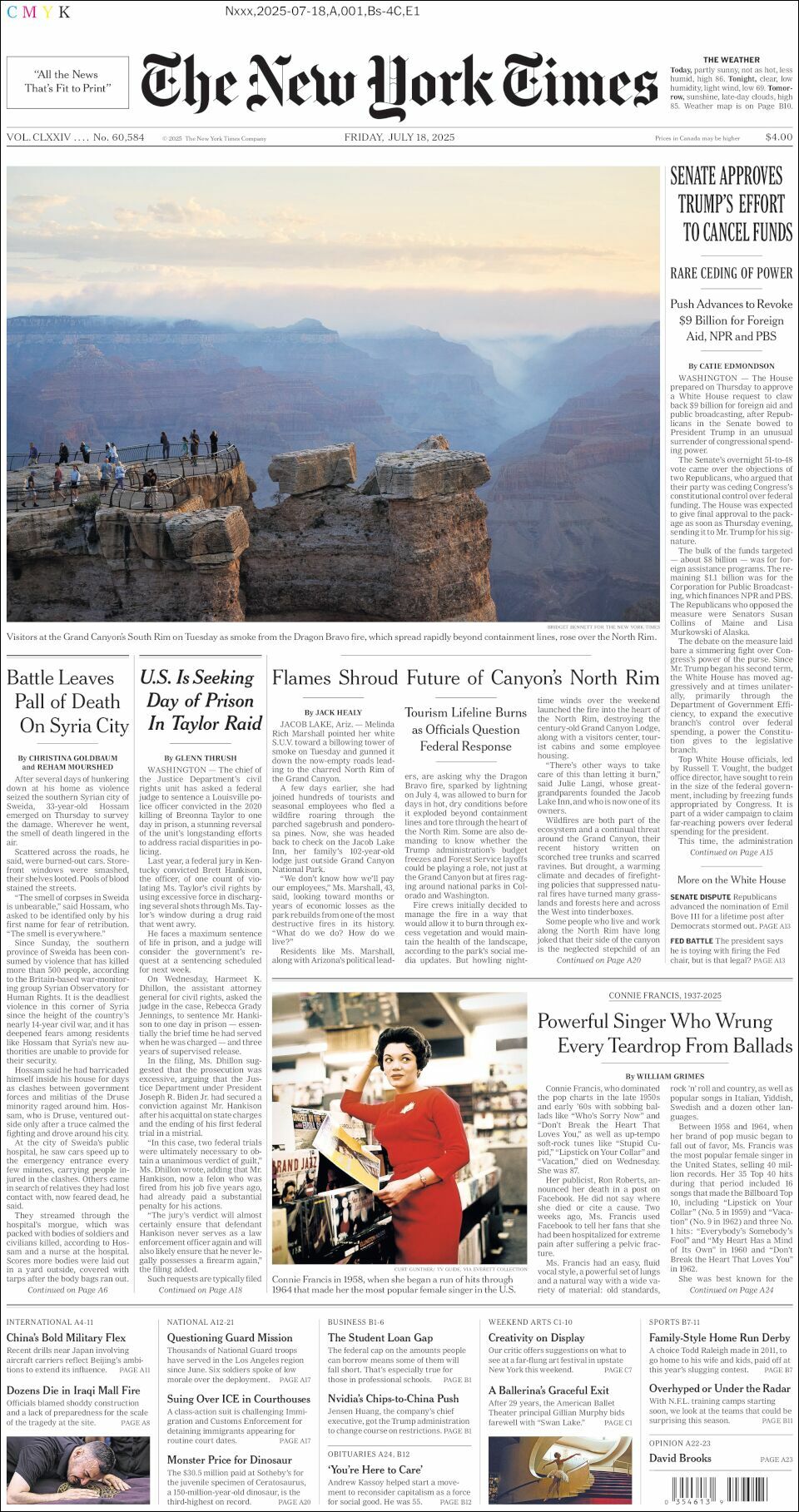 The New York Times, edición del viernes 18 de julio de 2025