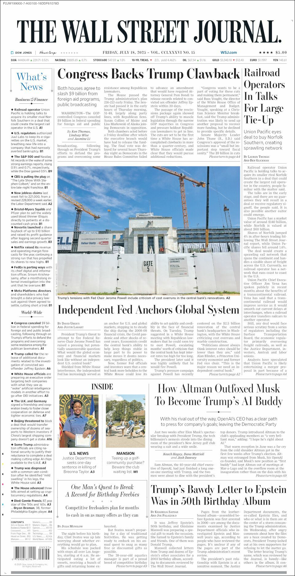 The Wall Street Journal, edición del viernes 18 de julio de 2025