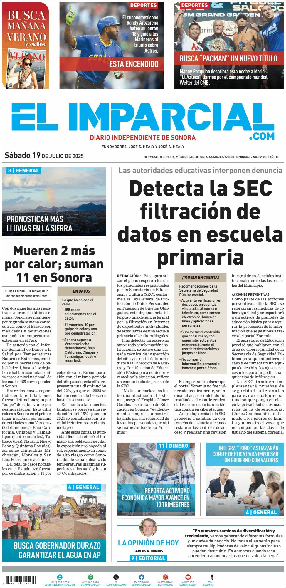 El Imparcial, edición del sábado 19 de julio de 2025 El Imparcial, edición del sábado 19 de julio de 2025