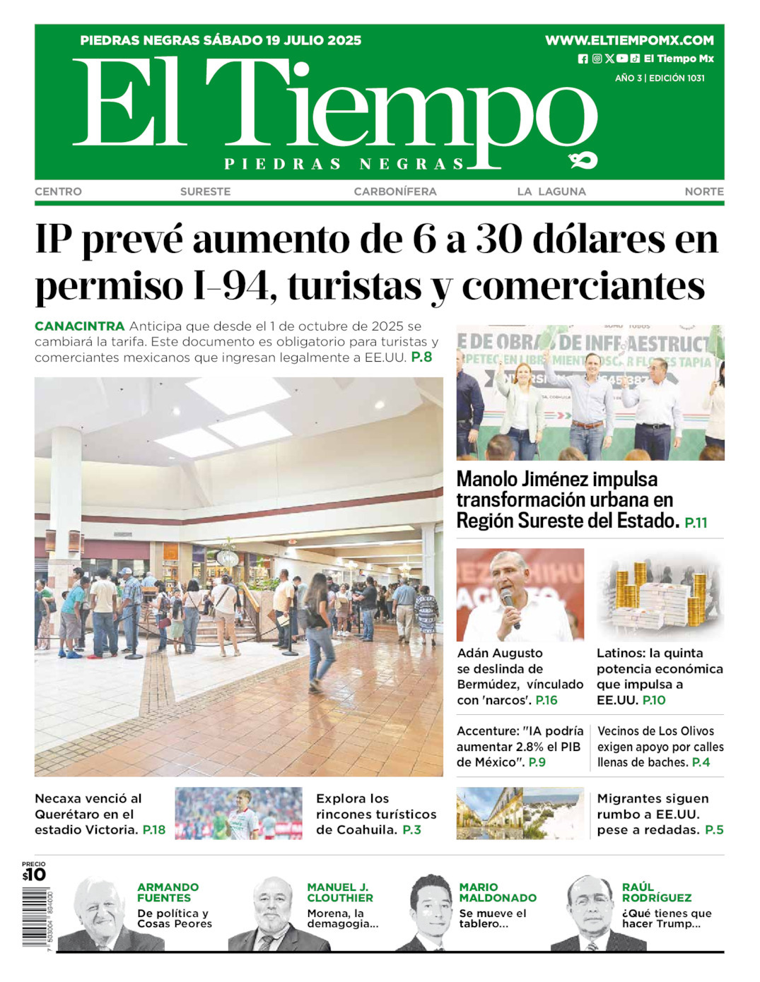 El Tiempo Piedras Negras, edición del sábado 19 de julio de 2025 El Tiempo Piedras Negras, edición del sábado 19 de julio de 2025