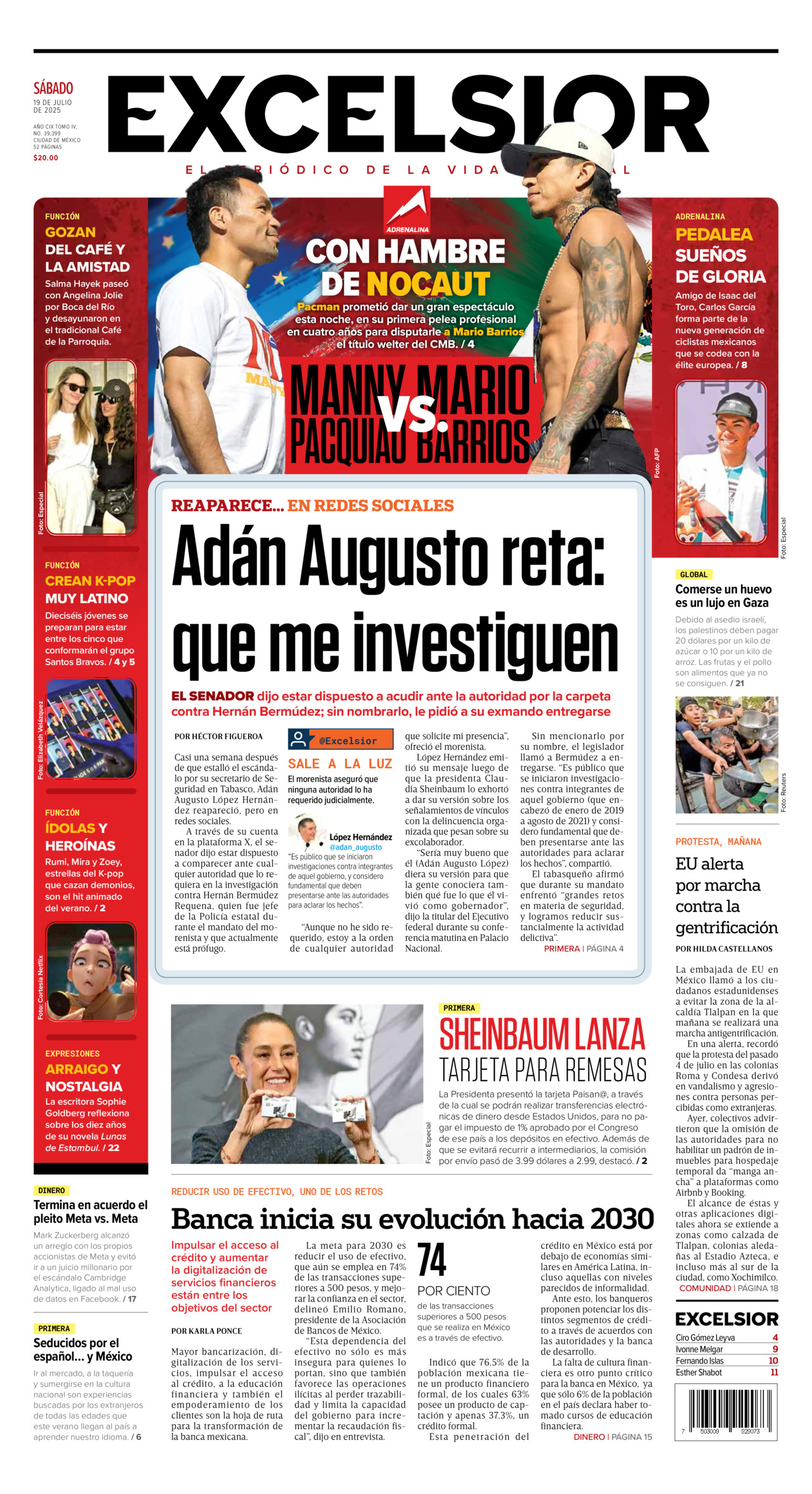 Excelsior, edición del sábado 19 de julio de 2025 Excelsior, edición del sábado 19 de julio de 2025