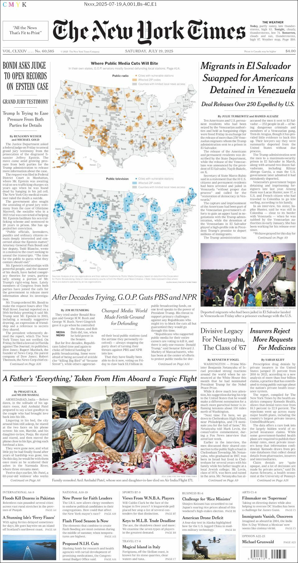 The New York Times, edición del sábado 19 de julio de 2025 The New York Times, edición del sábado 19 de julio de 2025