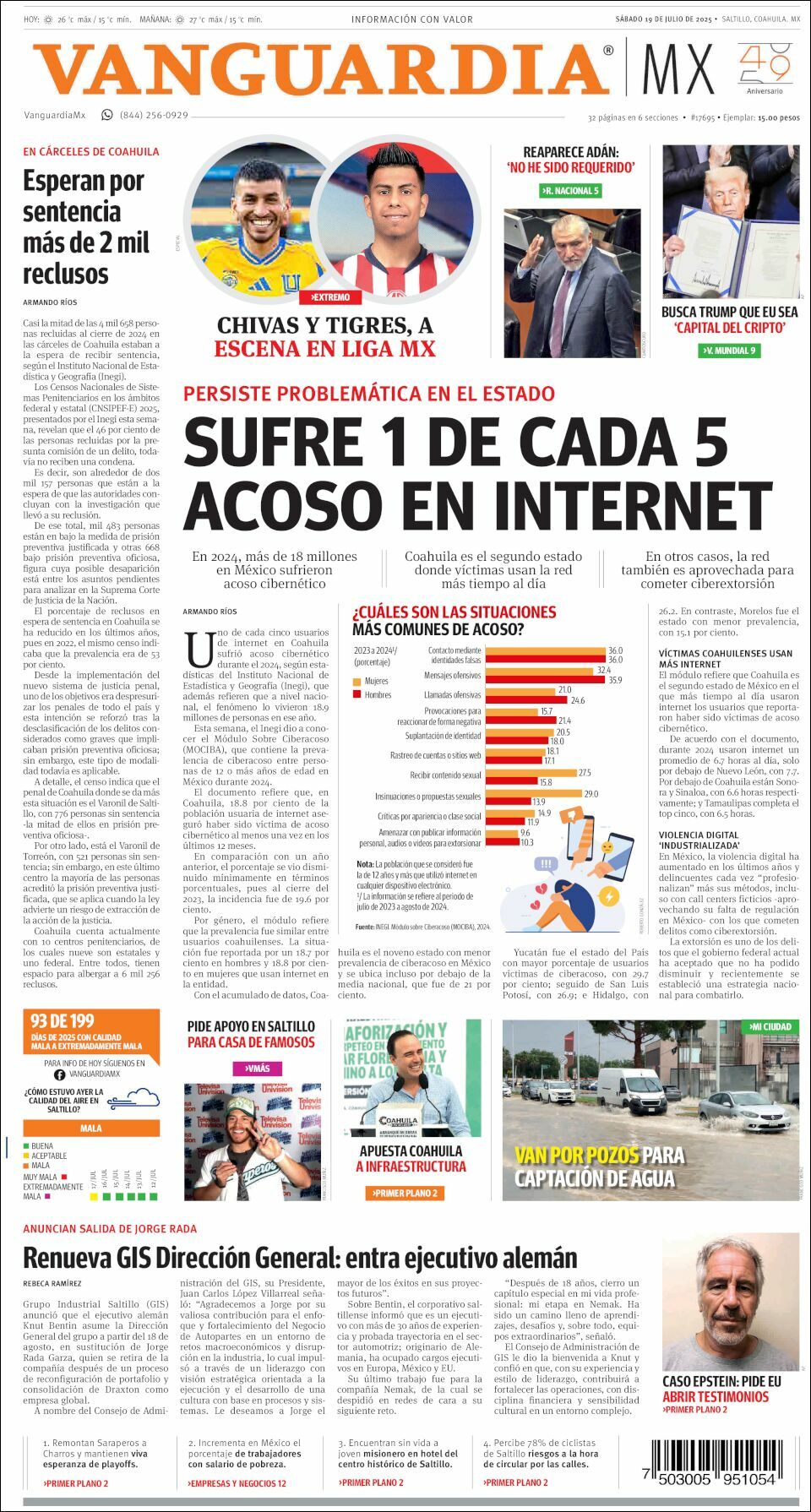 Vanguardia, edición del sábado 19 de julio de 2025 Vanguardia, edición del sábado 19 de julio de 2025