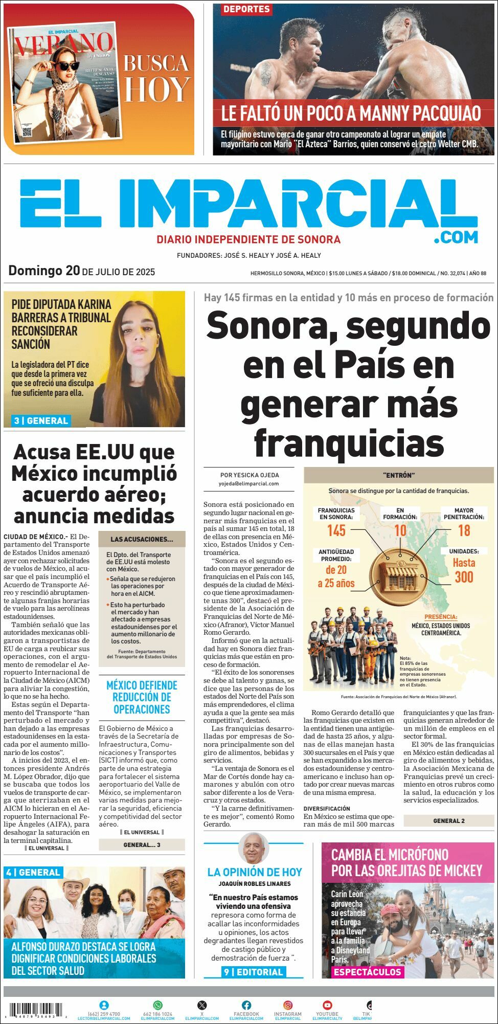 El Imparcial, edición del domingo 20 de julio de 2025 El Imparcial, edición del domingo 20 de julio de 2025