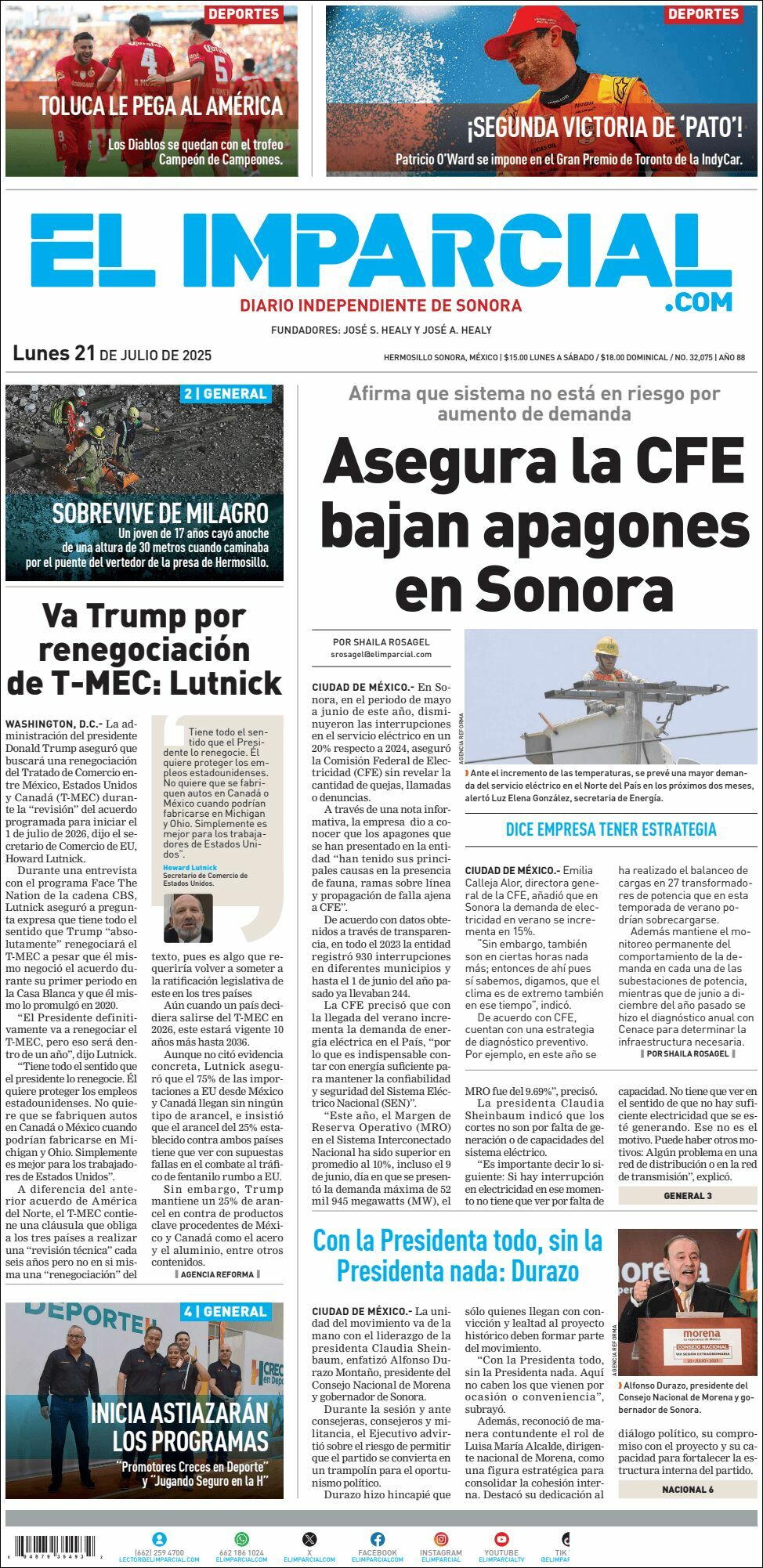El Imparcial, edición del lunes 21 de julio de 2025 El Imparcial, edición del lunes 21 de julio de 2025