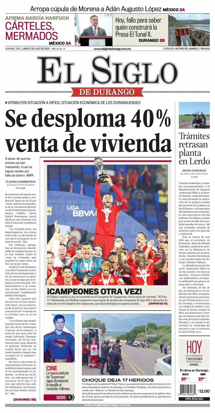 El Siglo de Durango, edición del lunes 21 de julio de 2025 El Siglo de Durango, edición del lunes 21 de julio de 2025
