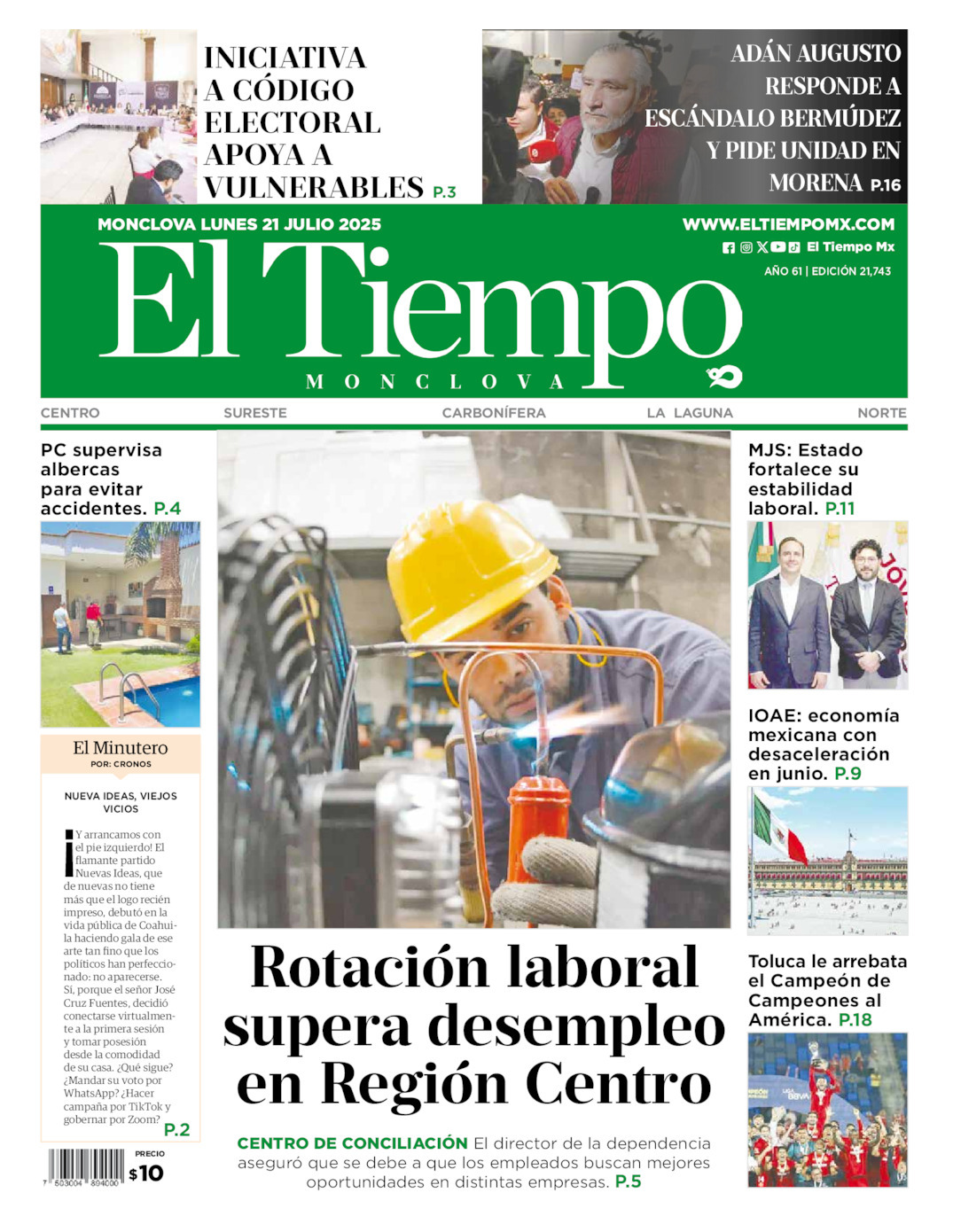 El Tiempo Monclova, edición del lunes 21 de julio de 2025 El Tiempo Monclova, edición del lunes 21 de julio de 2025