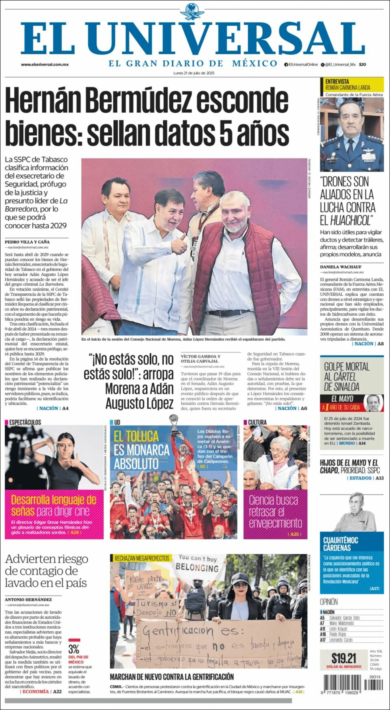 El Universal, edición del lunes 21 de julio de 2025 El Universal, edición del lunes 21 de julio de 2025