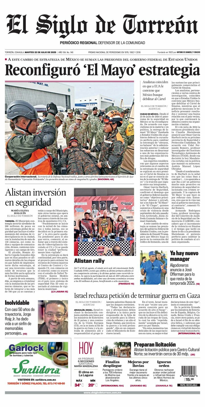El Siglo de Torreón, edición del martes 22 de julio de 2025 El Siglo de Torreón, edición del martes 22 de julio de 2025