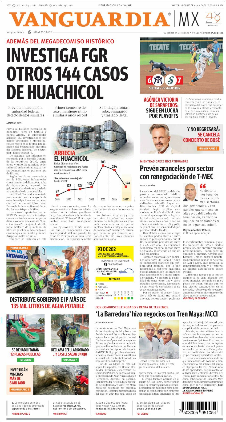 Vanguardia, edición del martes 22 de julio de 2025 Vanguardia, edición del martes 22 de julio de 2025