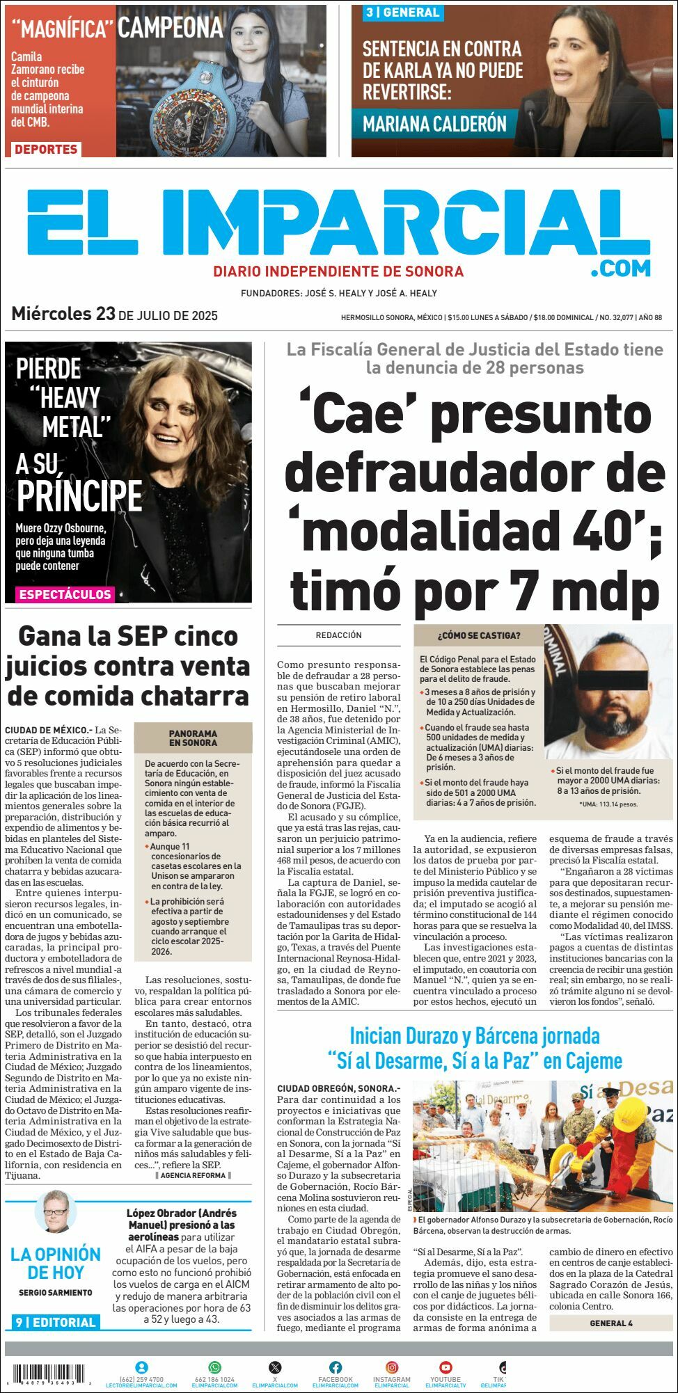 El Imparcial, edición del miércoles 23 de julio de 2025 El Imparcial, edición del miércoles 23 de julio de 2025
