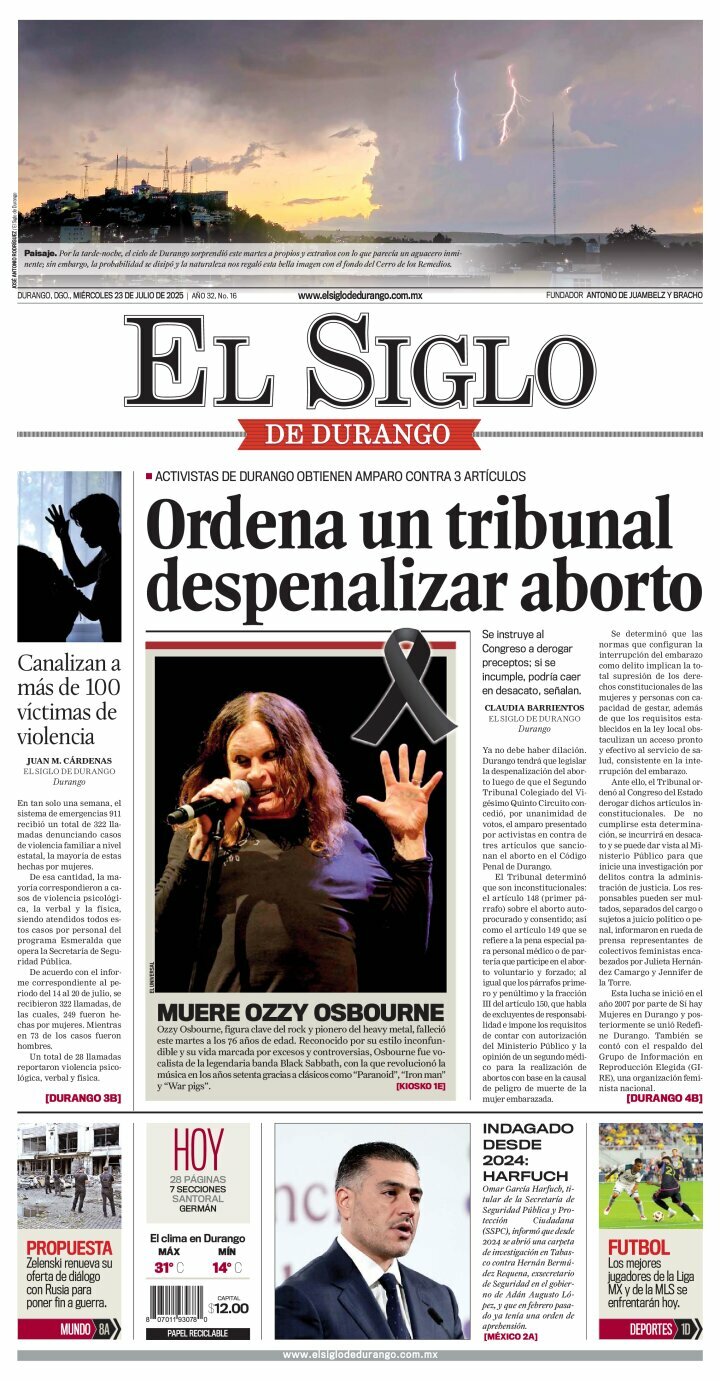 El Siglo de Durango, edición del miércoles 23 de julio de 2025 El Siglo de Durango, edición del miércoles 23 de julio de 2025
