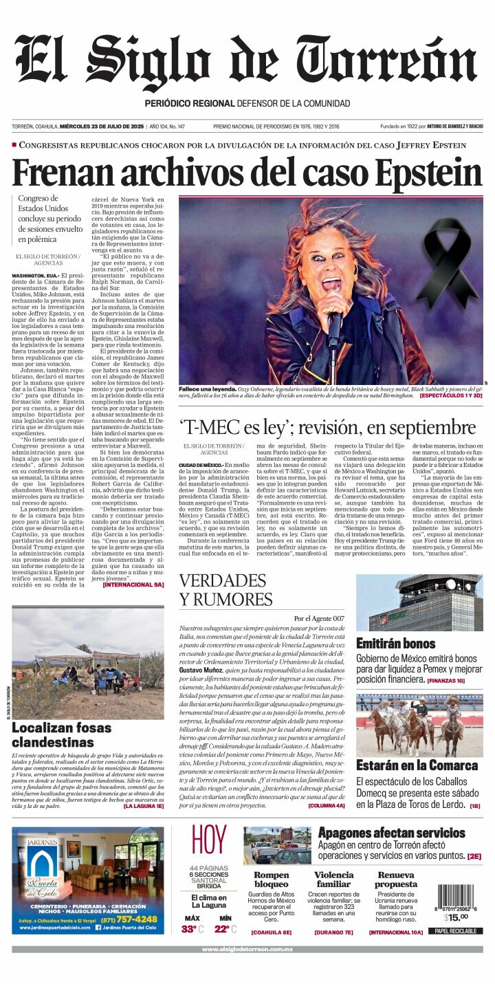 El Siglo de Torreón, edición del miércoles 23 de julio de 2025 El Siglo de Torreón, edición del miércoles 23 de julio de 2025