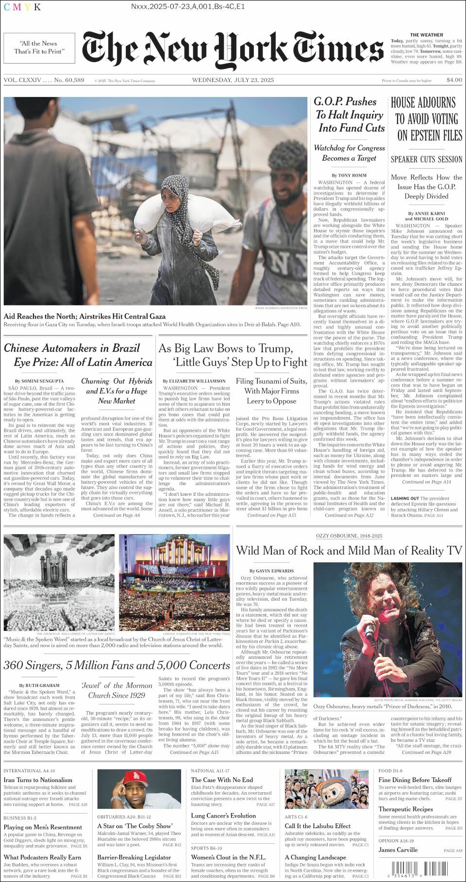 The New York Times, edición del miércoles 23 de julio de 2025 The New York Times, edición del miércoles 23 de julio de 2025