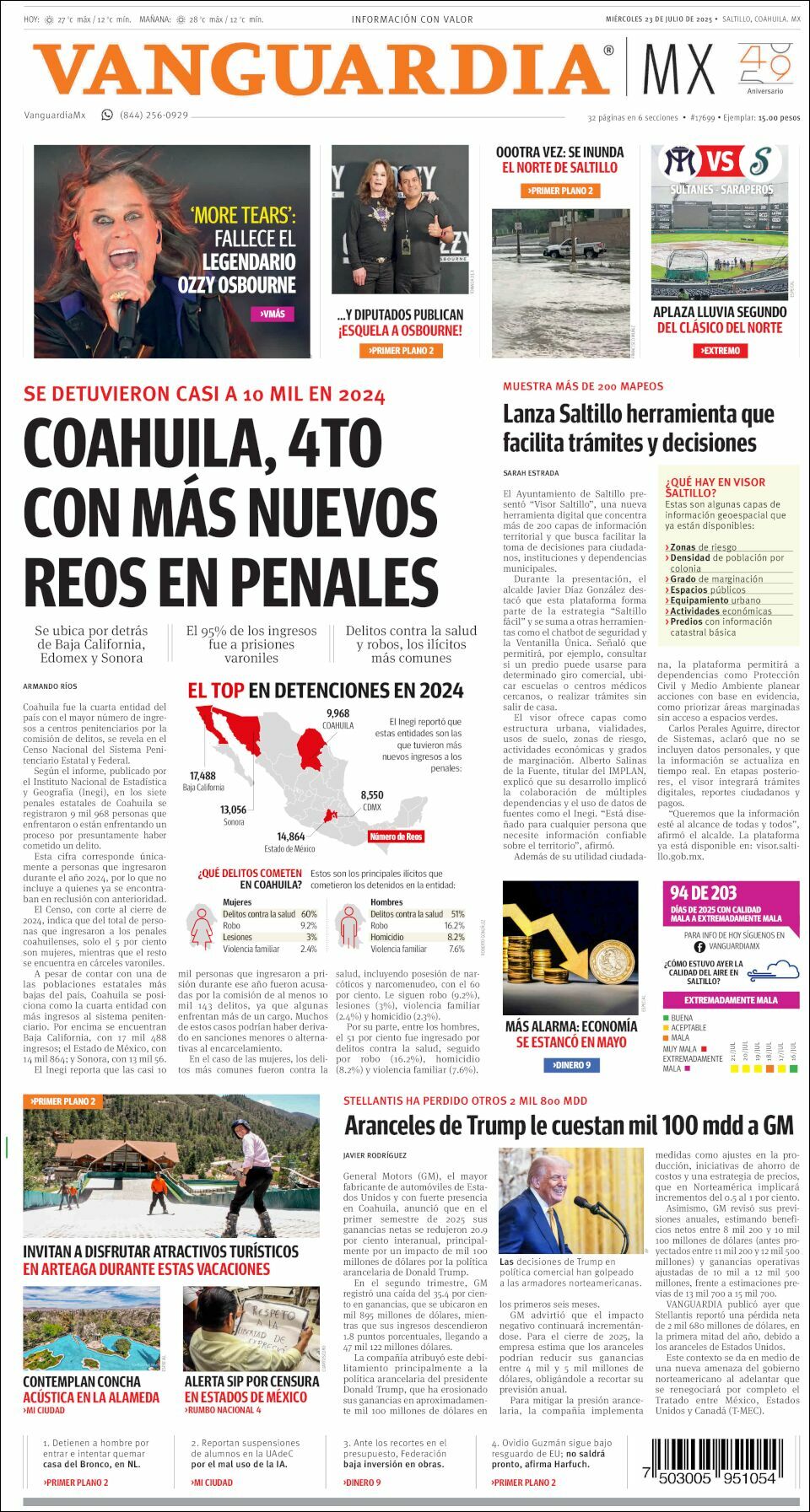 Vanguardia, edición del miércoles 23 de julio de 2025 Vanguardia, edición del miércoles 23 de julio de 2025