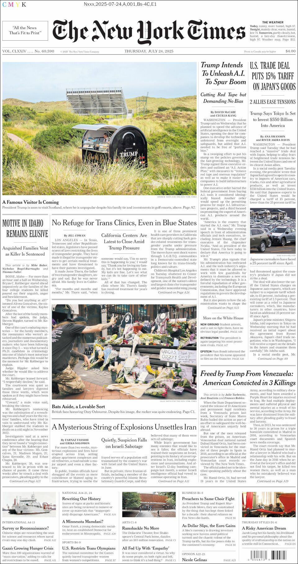 The New York Times, edición del jueves 24 de julio de 2025 The New York Times, edición del jueves 24 de julio de 2025