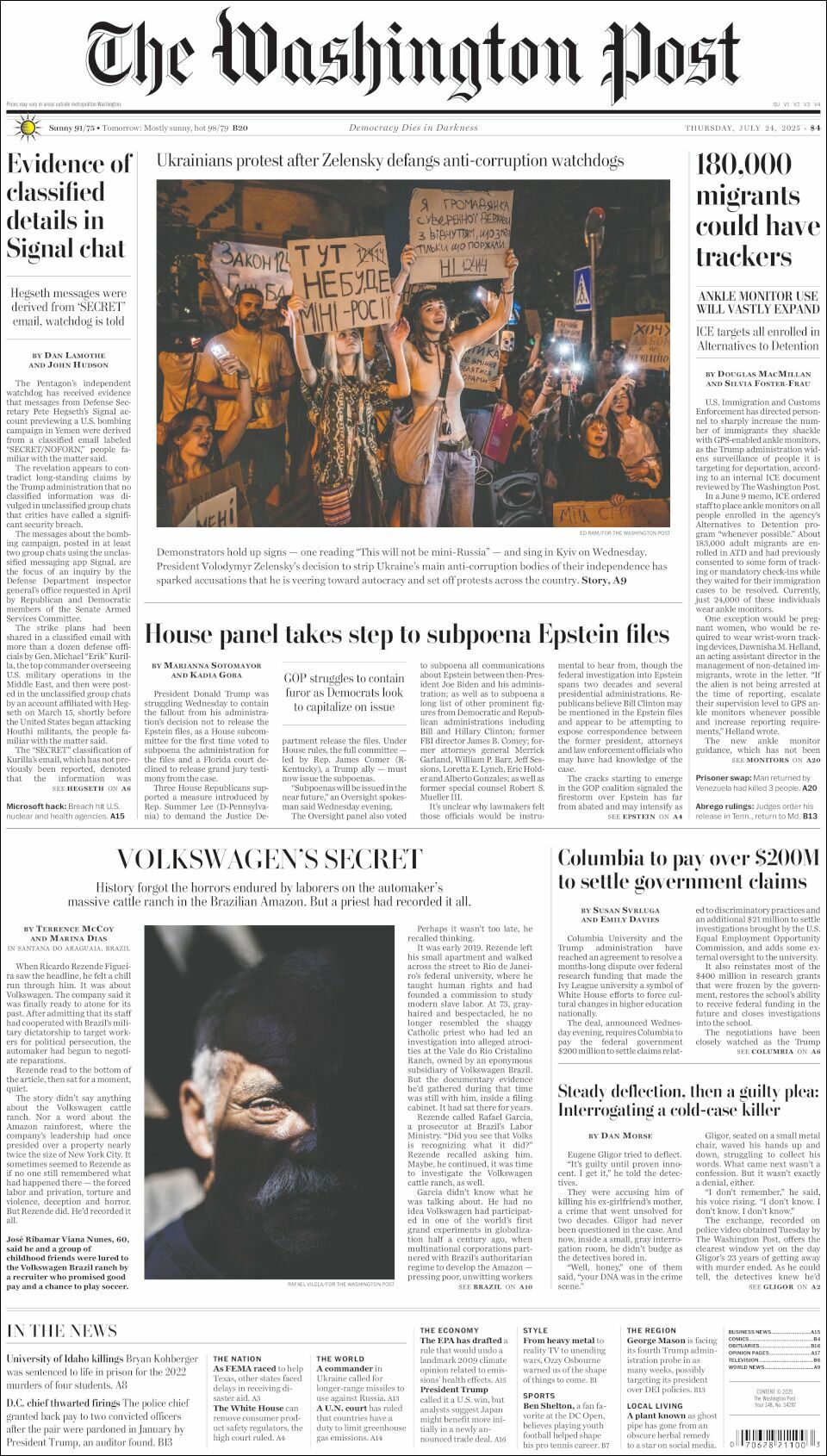 The Washington Post, edición del jueves 24 de julio de 2025 The Washington Post, edición del jueves 24 de julio de 2025