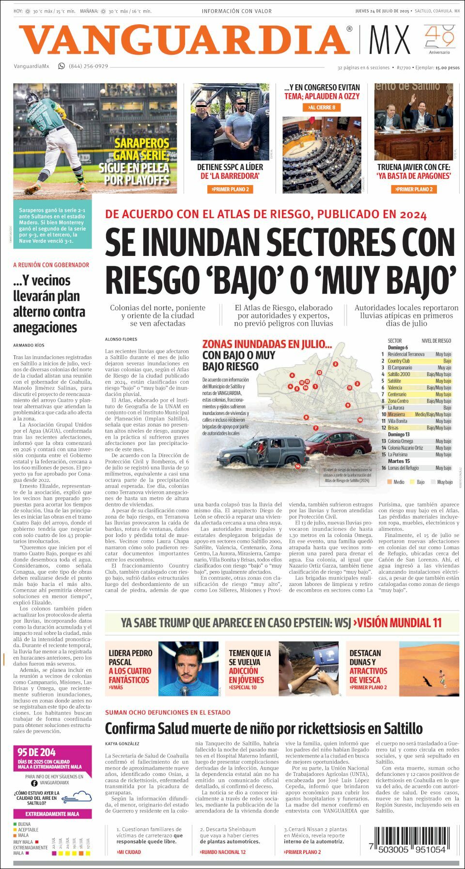 Vanguardia, edición del jueves 24 de julio de 2025 Vanguardia, edición del jueves 24 de julio de 2025