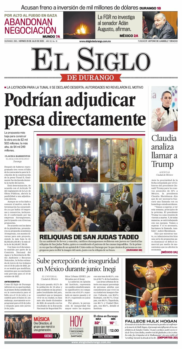 El Siglo de Durango, edición del viernes 25 de julio de 2025 El Siglo de Durango, edición del viernes 25 de julio de 2025