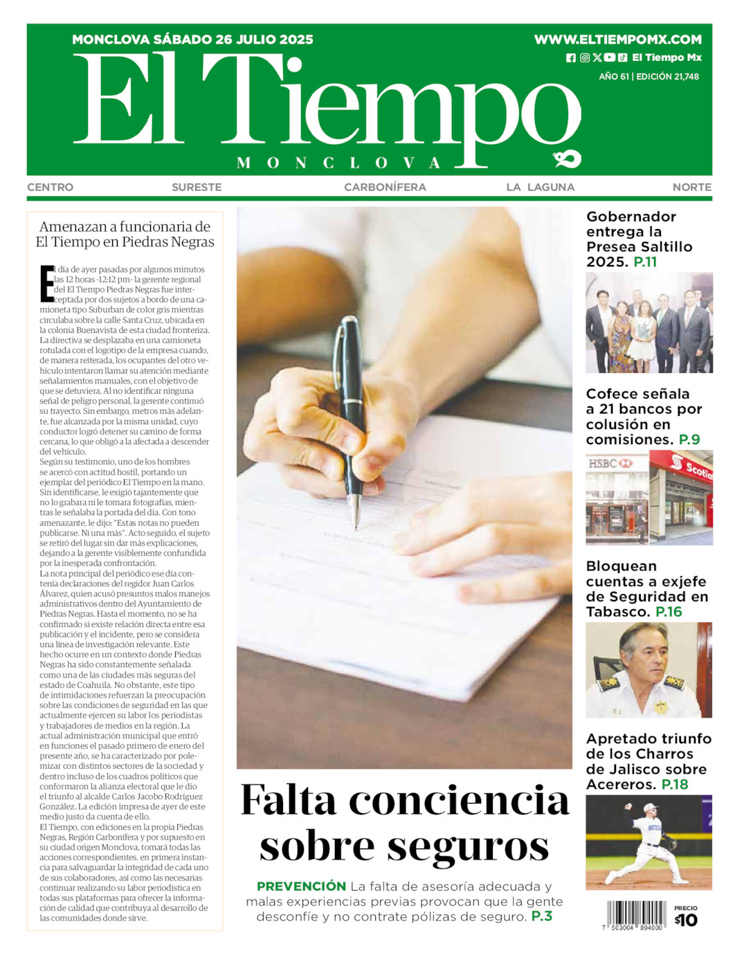 El Tiempo Monclova, edición del sábado 26 de julio de 2025 El Tiempo Monclova, edición del sábado 26 de julio de 2025