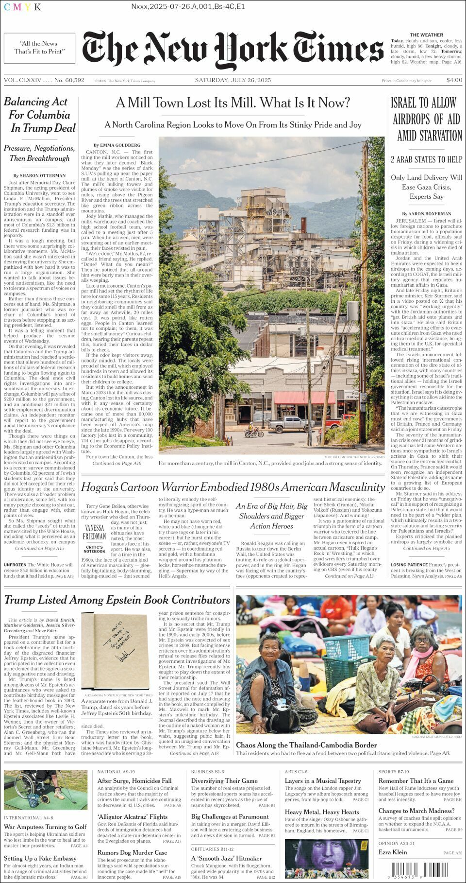 The New York Times, edición del sábado 26 de julio de 2025 The New York Times, edición del sábado 26 de julio de 2025
