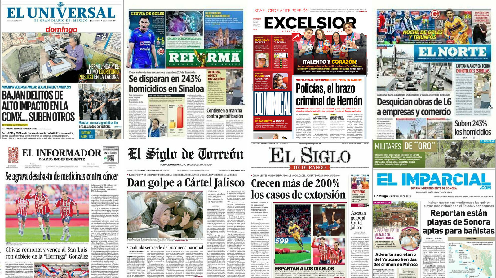 Portadas de periódicos impresos más importantes de México hoy