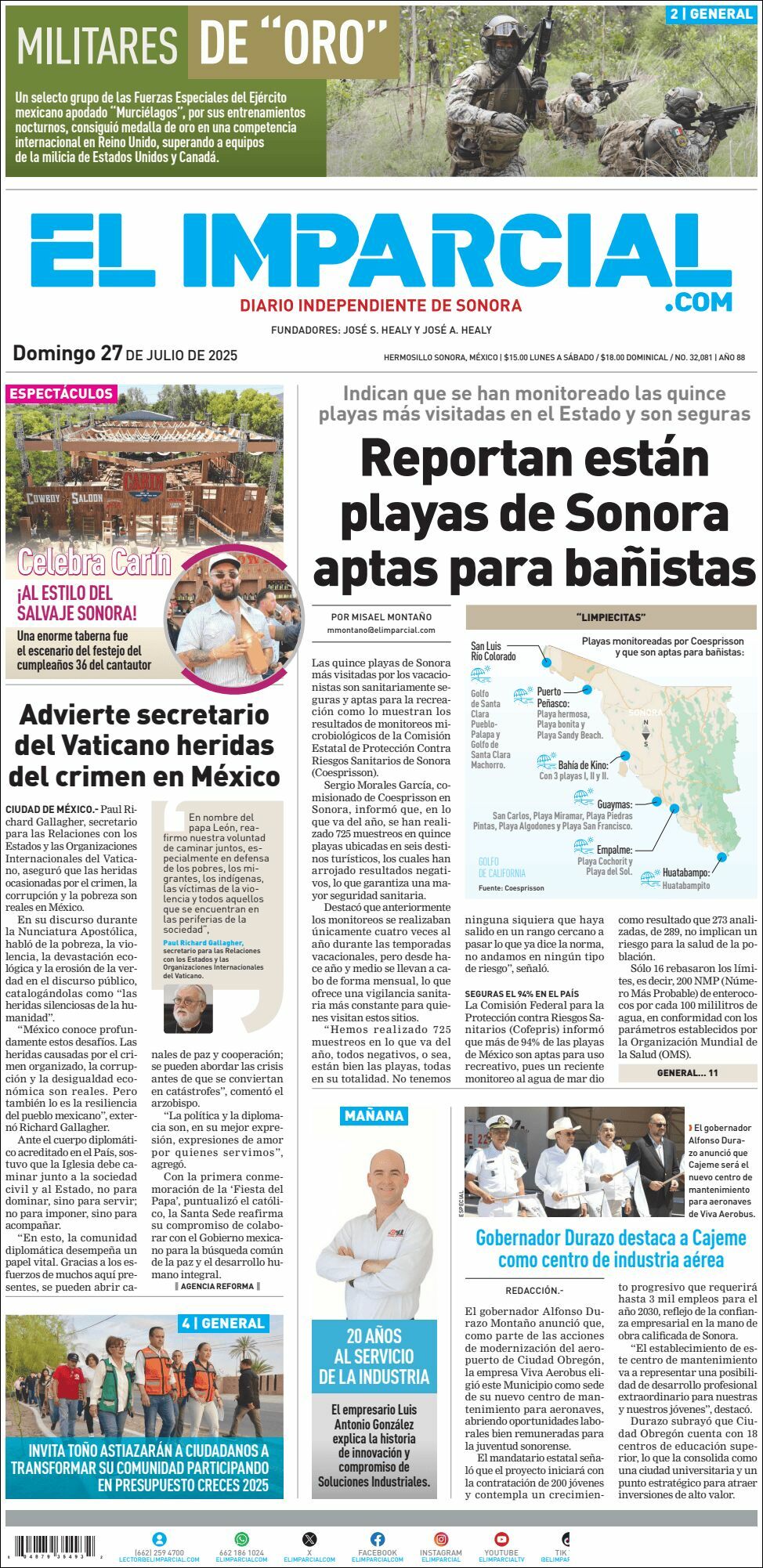El Imparcial, edición del domingo 27 de julio de 2025 El Imparcial, edición del domingo 27 de julio de 2025