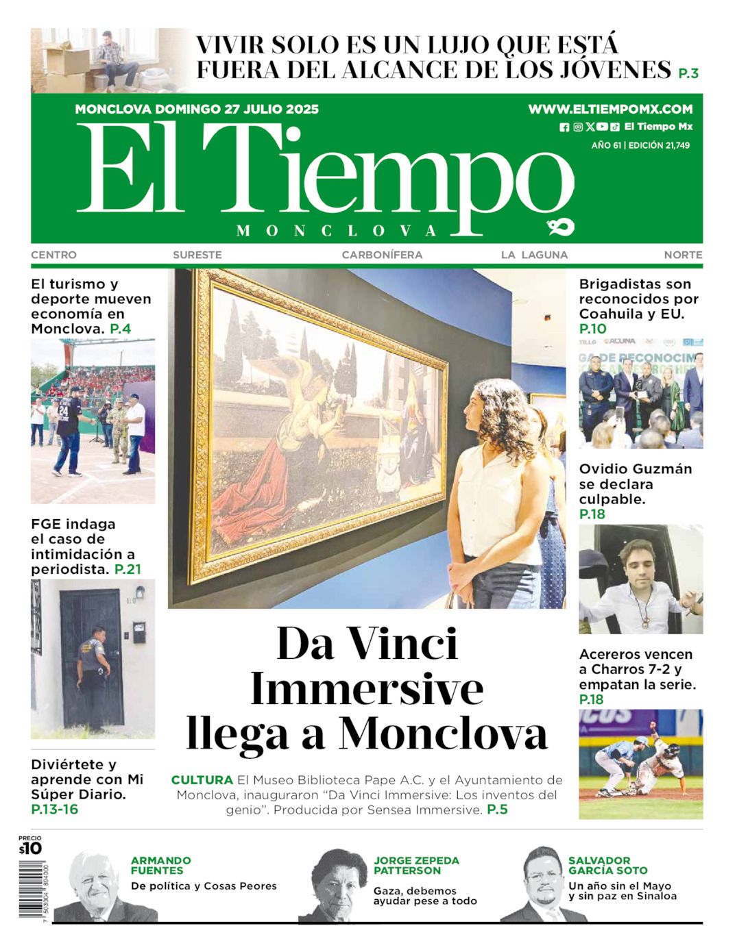 El Tiempo Monclova, edición del domingo 27 de julio de 2025 El Tiempo Monclova, edición del domingo 27 de julio de 2025
